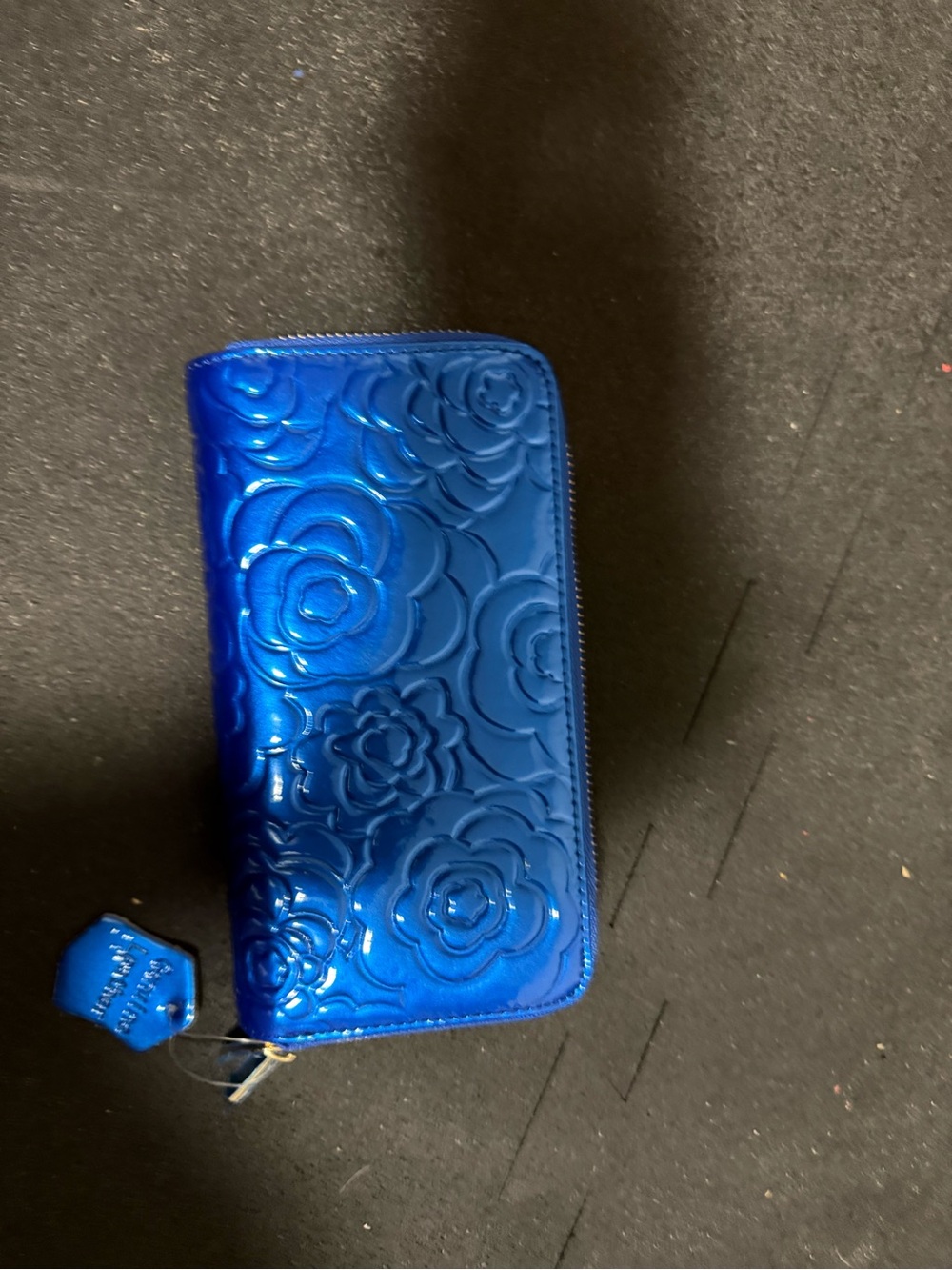 Blue Floral Embossed Zip Wallet
